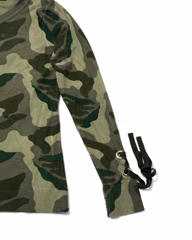 INC International Concepts Camouflage Lace-Up Sleeve Sweater