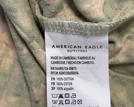 American Eagle Green Floral Square Neck Puff Sleeve Crop Top