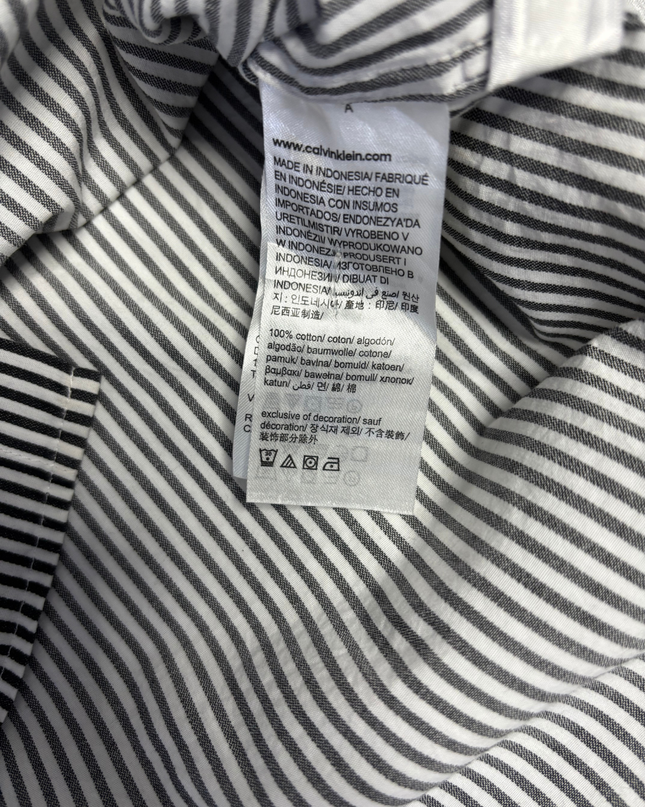 Calvin Klein Black/White Striped Short Sleeve Button-Down Shirt