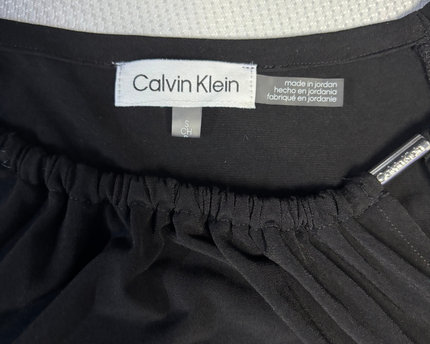Calvin Klein Black Gathered Neckline Blouse with Sheer Sleeves