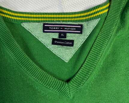 Tommy Hilfiger Green V-Neck Premium Cotton Sweater