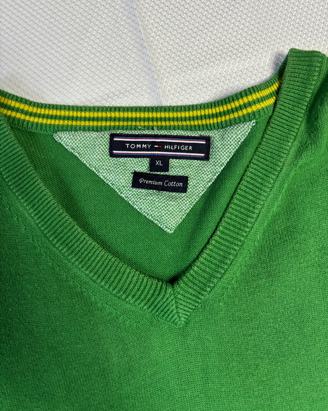 Tommy Hilfiger Green V-Neck Premium Cotton Sweater