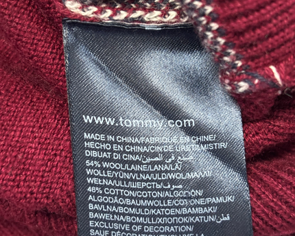Tommy Hilfiger Burgundy Houndstooth Front Knit Sweater