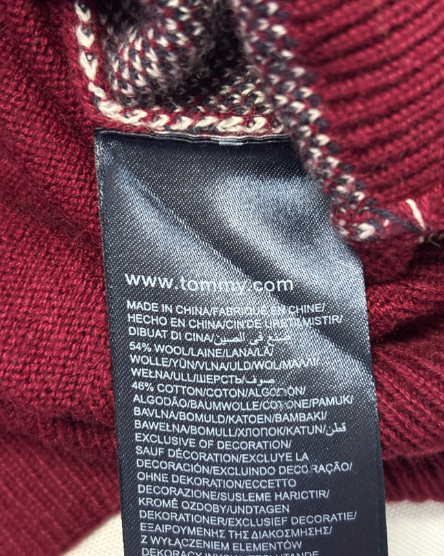 Tommy Hilfiger Burgundy Houndstooth Front Knit Sweater