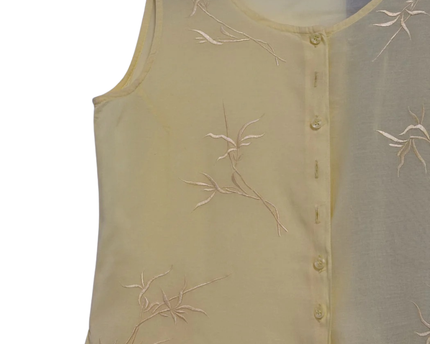 Canda Yellow Sleeveless Embroidered Button-Down Blouse