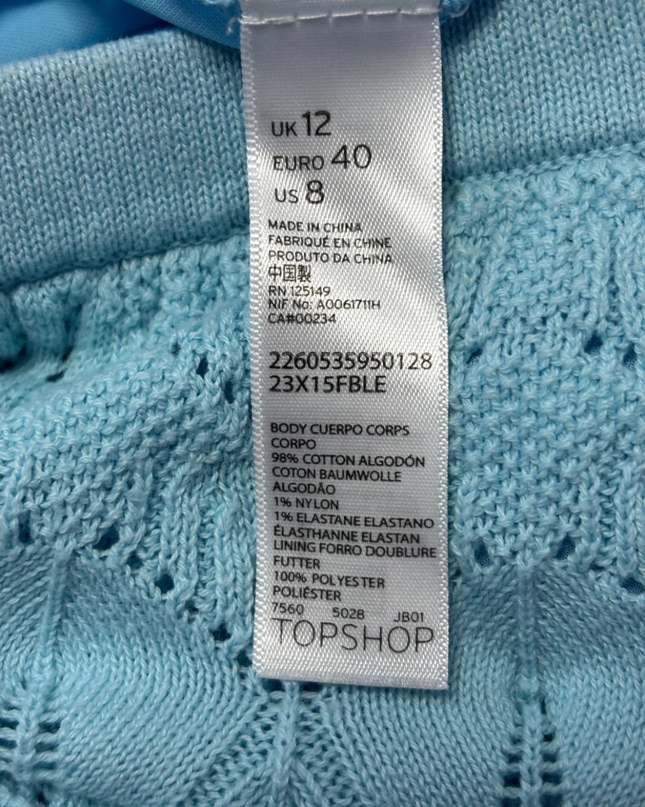 Topshop Light Blue Knit Pointelle Pencil Skirt