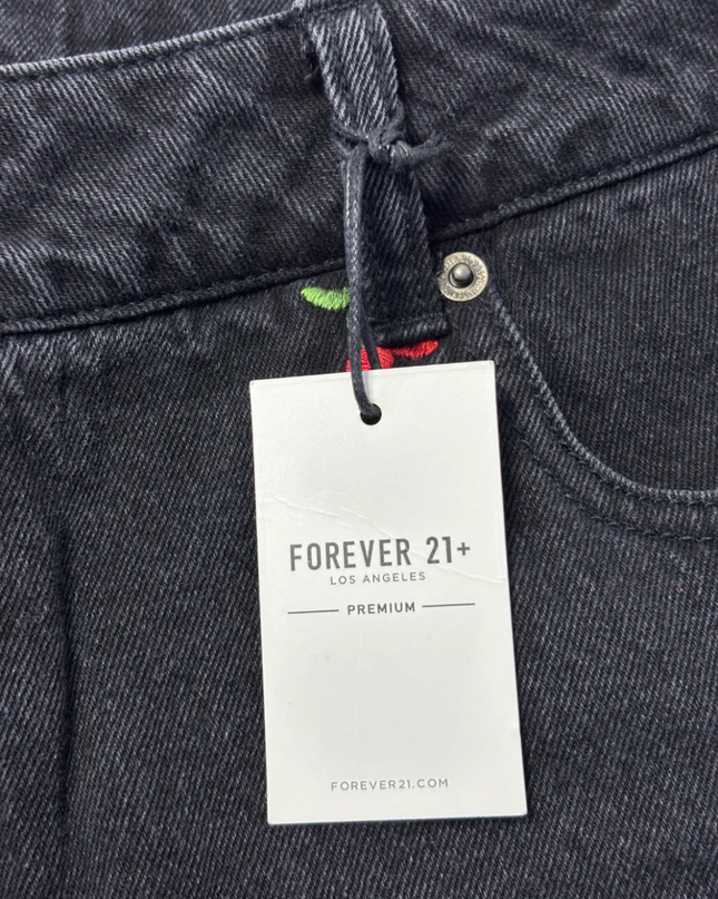 Forever 21+ Premium Black Cherry Embroidered Denim Jeans W/Tags