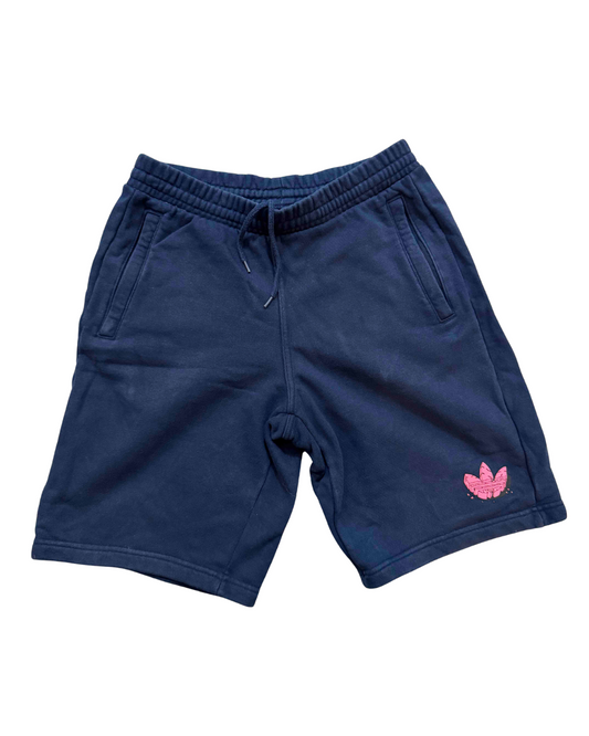 Adidas Originals Cracked Pink Trefoil Navy Sweat Shorts - S | Waist: 28"