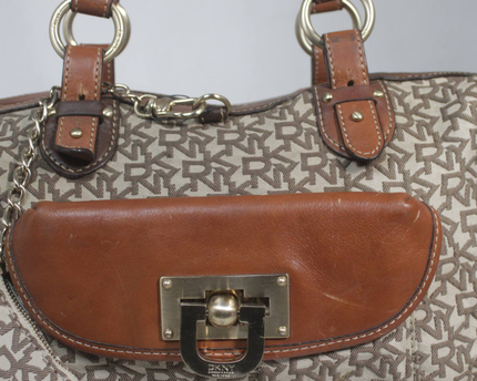DKNY Brown Monogram Canvas Satchel Bag