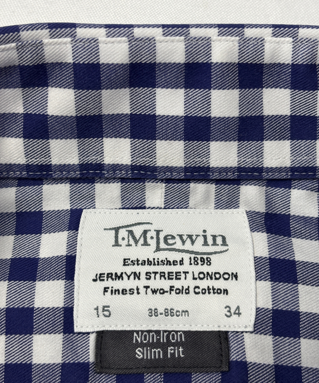 T.M.Lewin Blue Gingham Slim Fit Non-Iron Cotton Shirt