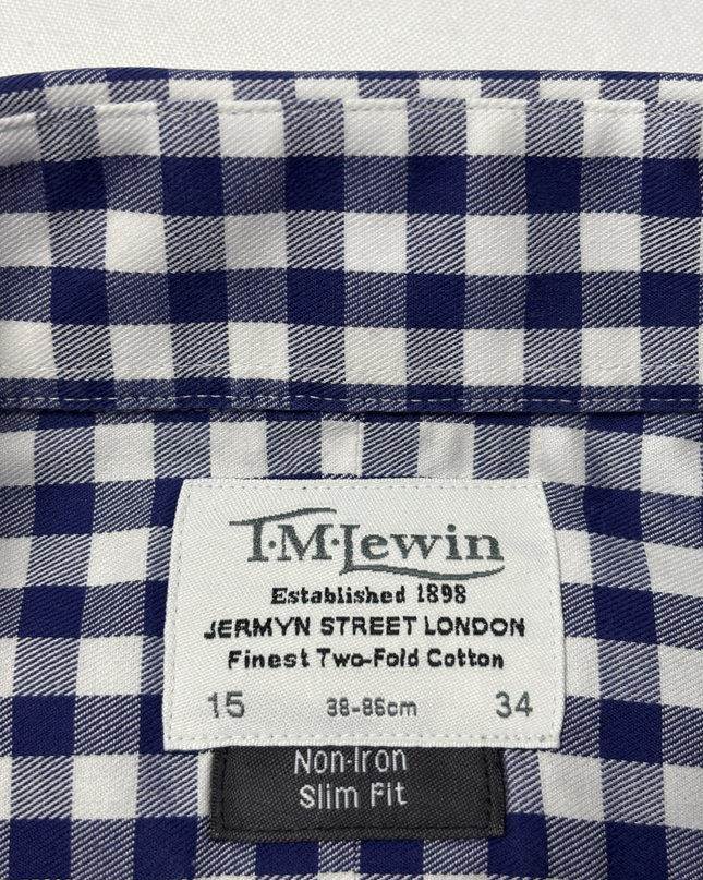 T.M.Lewin Blue Gingham Slim Fit Non-Iron Cotton Shirt