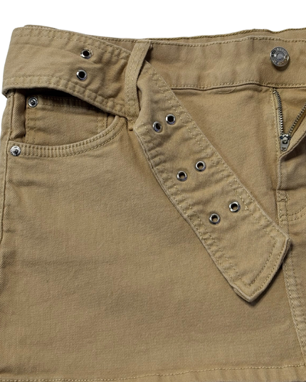 Bershka Tan Low-Waist Belted Mini Skirt