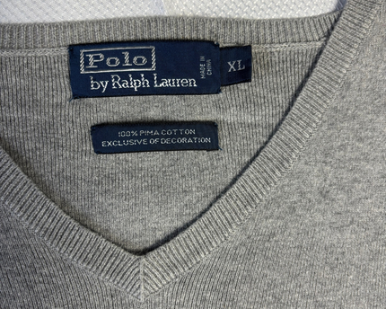 Polo Ralph Lauren Grey V-Neck Pima Cotton Sweater