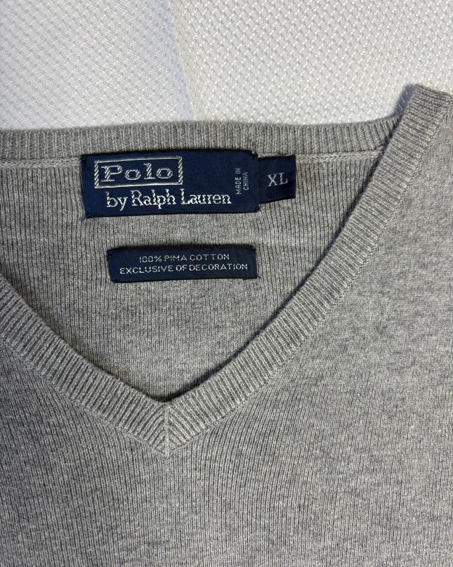 Polo Ralph Lauren Grey V-Neck Pima Cotton Sweater