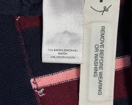 Ann Taylor Navy Blue, Burgundy, and Pink Striped Petite Cardigan