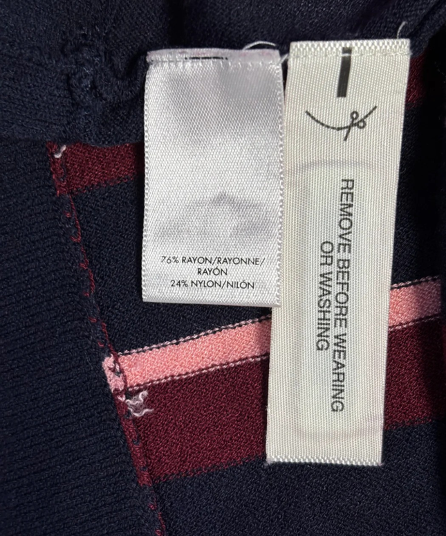 Ann Taylor Navy Blue, Burgundy, and Pink Striped Petite Cardigan