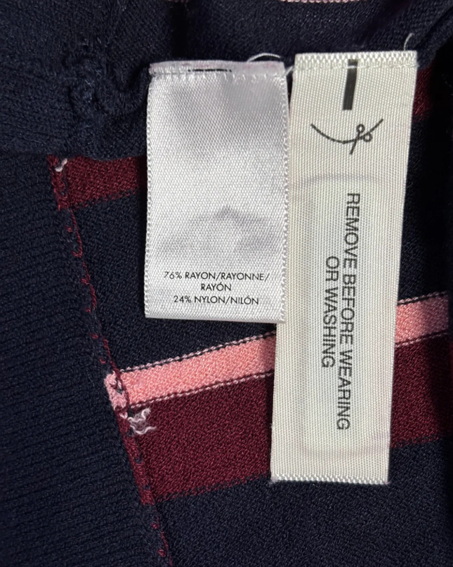 Ann Taylor Navy Blue, Burgundy, and Pink Striped Petite Cardigan