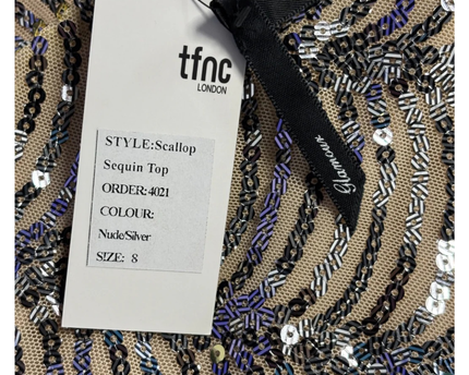 TFNC London Nude/Silver Sequin Scalloped Crop Top W/TAG