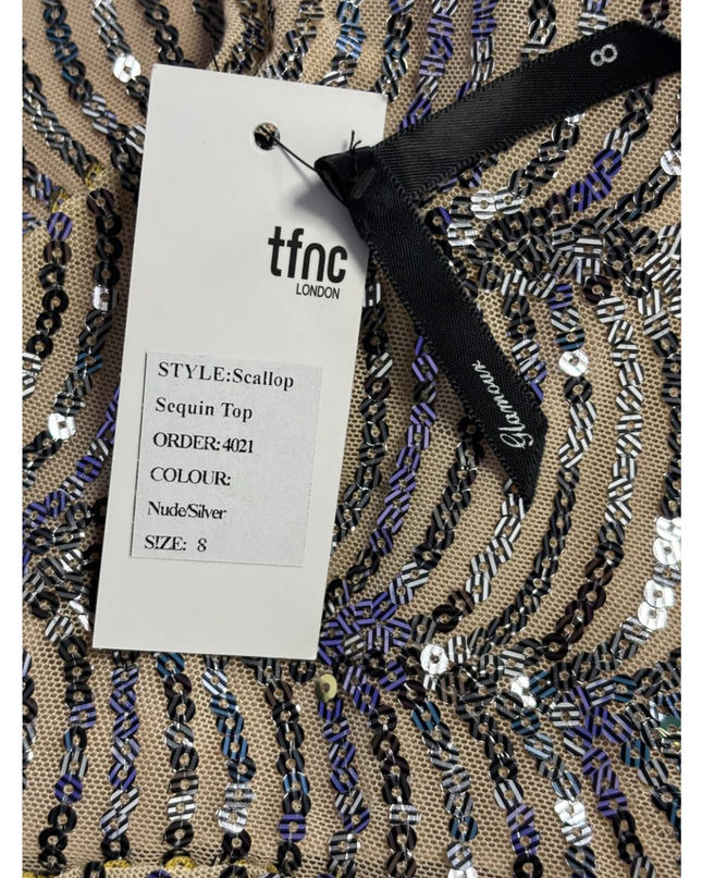 TFNC London Nude/Silver Sequin Scalloped Crop Top W/TAG