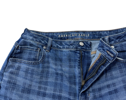American Eagle Blue Plaid Relaxed Stretch Jeans