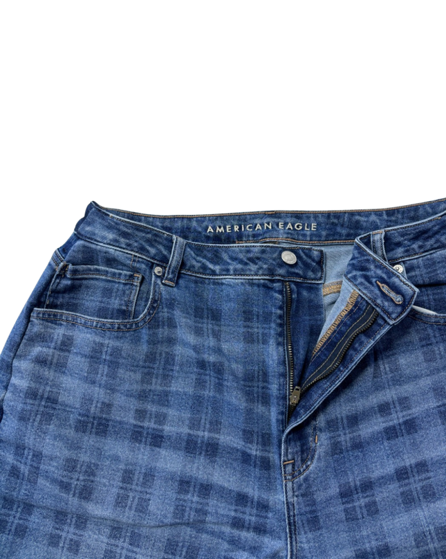 American Eagle Blue Plaid Relaxed Stretch Jeans