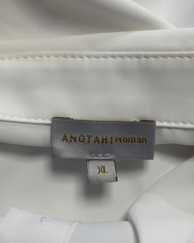 Anotah White Layered Blouse with Textured Statement Puff Sleeves