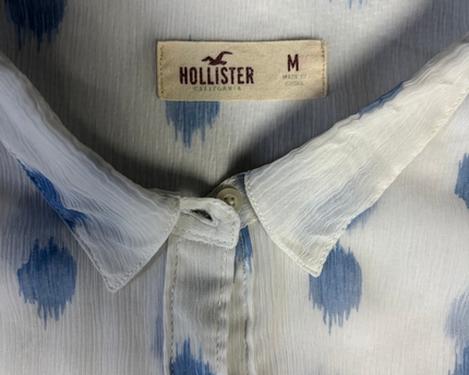 Hollister White/Blue Abstract Print Button-Down Blouse
