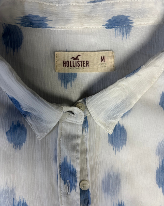 Hollister White/Blue Abstract Print Button-Down Blouse