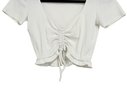 ZARA Drawstring Front Off-White Ribbed Crop Top