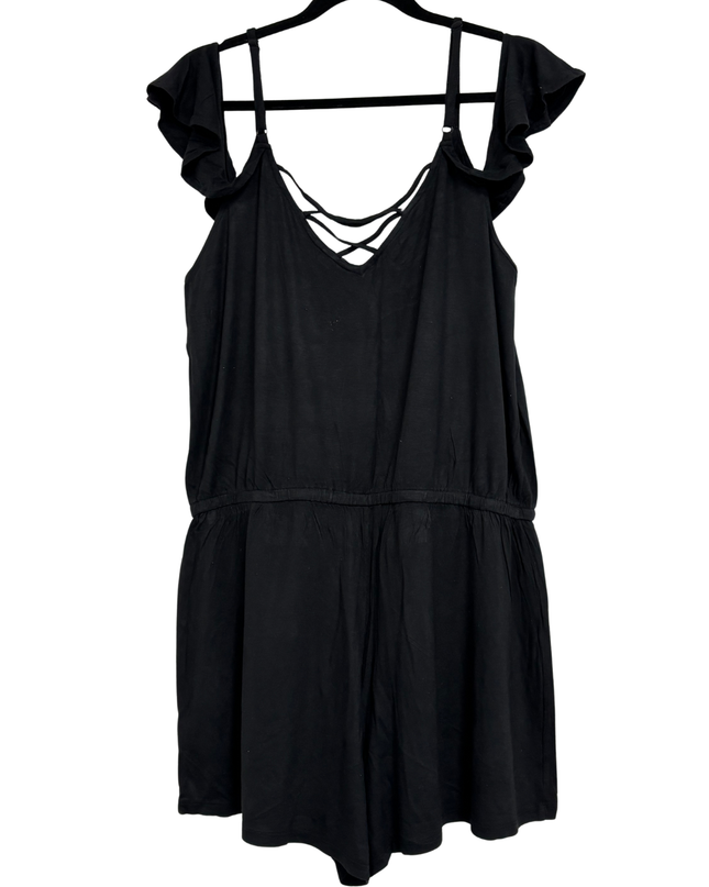 Aeropostale Black Ruffle with Crisscross Front Detail Strap Romper