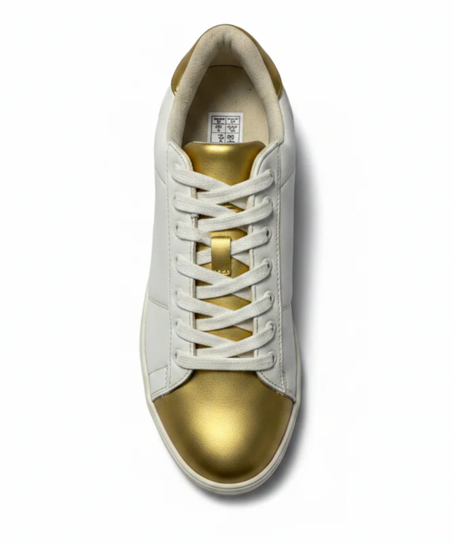 LEFTMAN White and Gold Low Top Sneakers
