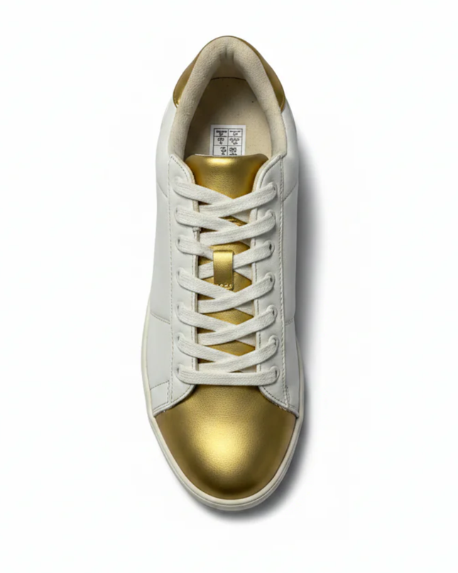 LEFTMAN White and Gold Low Top Sneakers