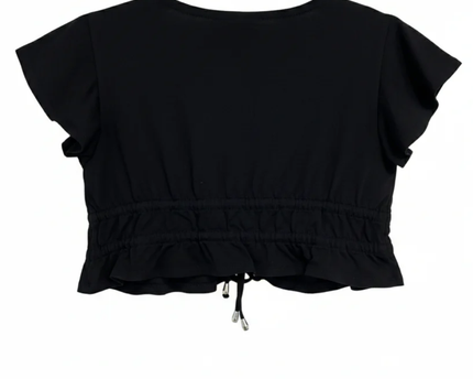 Princess Polly Black Tie-Front Ruffle Sleeve Crop Top
