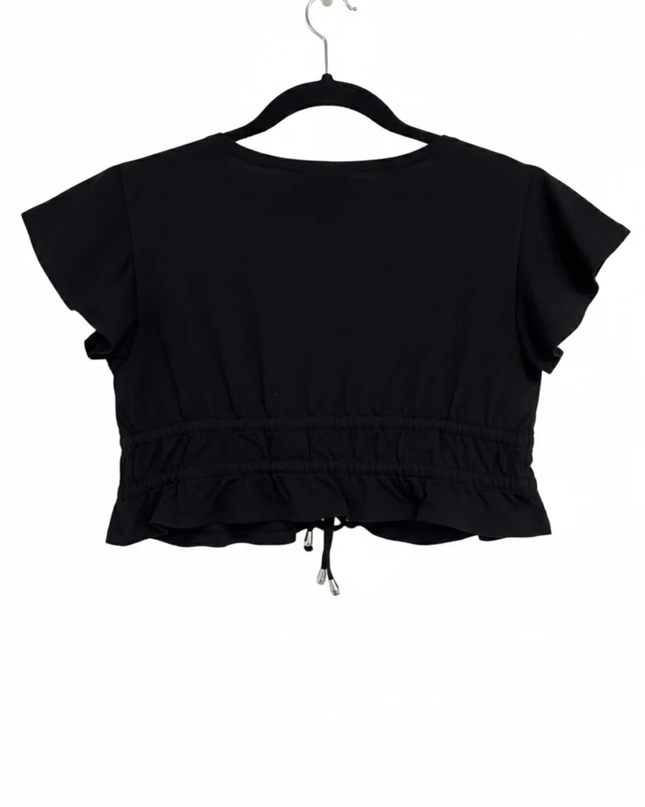 Princess Polly Black Tie-Front Ruffle Sleeve Crop Top