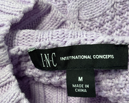 INC International Concepts Purple One Shoulder Cable Knit Mock Neck Sweater