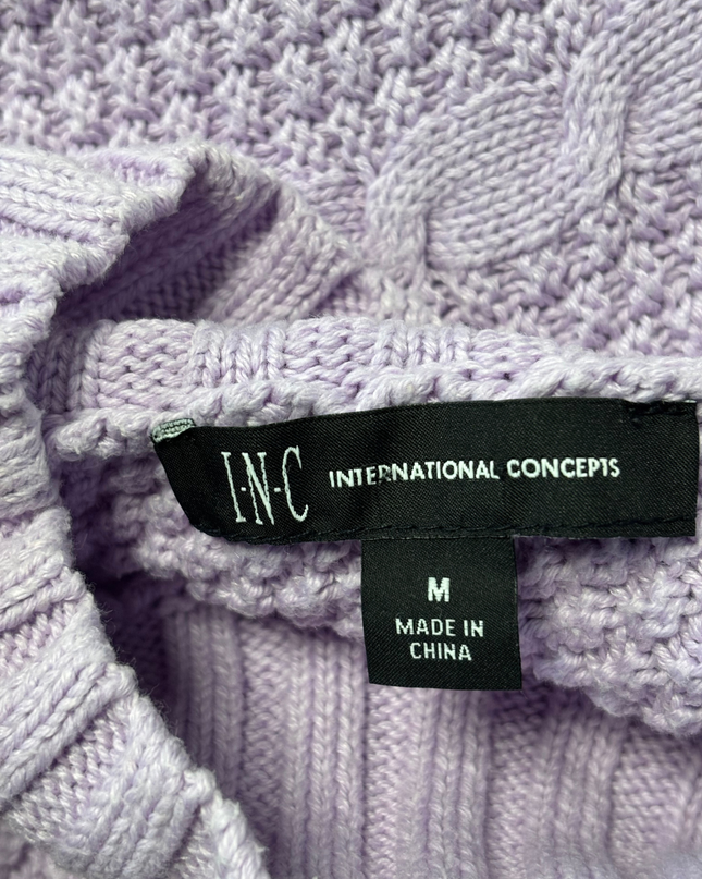 INC International Concepts Purple One Shoulder Cable Knit Mock Neck Sweater