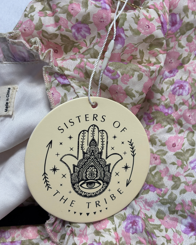 Sisters of the Tribe Pink Floral Ruched Mini Dress