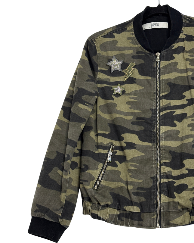 Zara Camouflage Patchwork Bomber Jacket