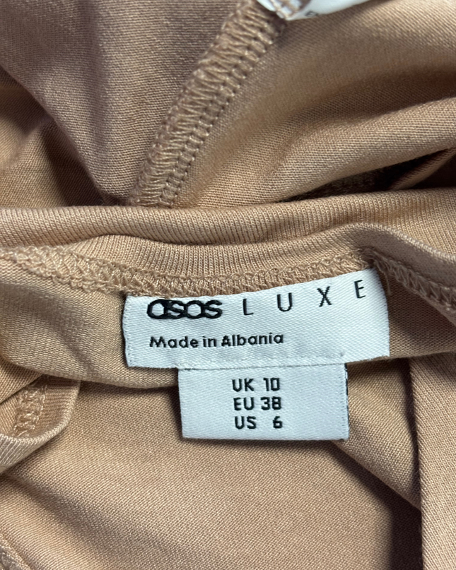 Asos Luxe Tan Twist Front Long Sleeve Top
