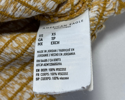 American Eagle Yellow Floral Smocked Button-Up Crop Top