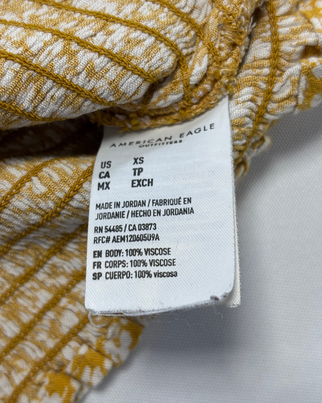 American Eagle Yellow Floral Smocked Button-Up Crop Top