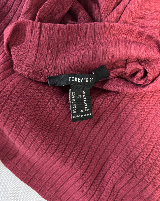Forever 21 Maroon Ribbed Mock Neck Crop Top