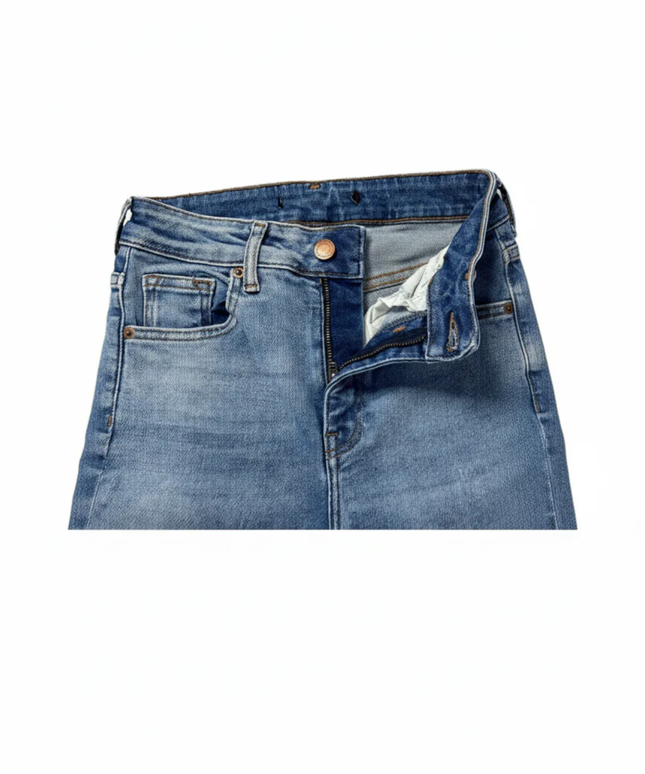 Bershka Blue High-Waisted Distressed Skinny Jeans