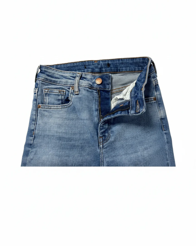 Bershka Blue High-Waisted Distressed Skinny Jeans