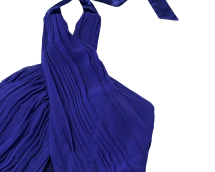 New Look Royal Blue Halter Neck Pleated Mini Dress