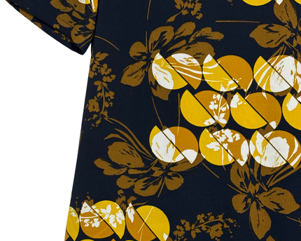 M&S COLLECTION Navy Blue and Yellow Abstract Print Top
