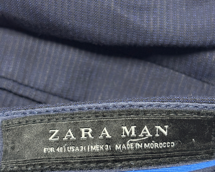 Zara Man Navy Blue Textured Slim Fit Trousers