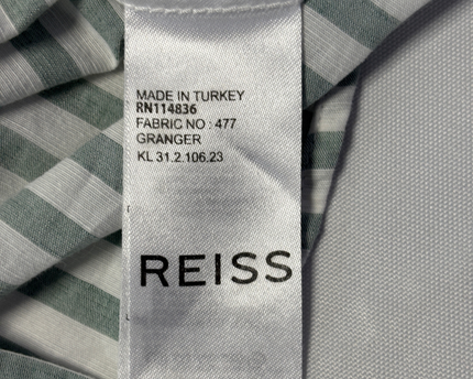 Reiss Green and White Striped Regular Fit Button-Down Shirt