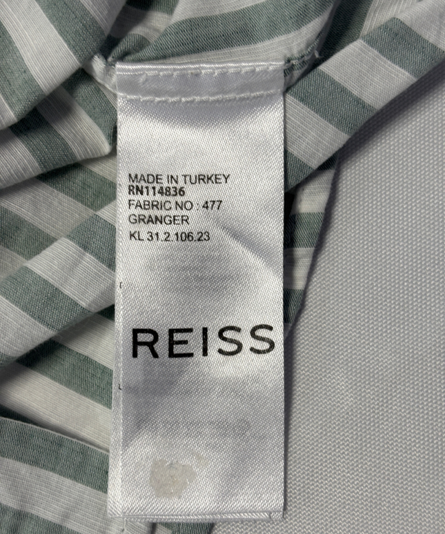 Reiss Green and White Striped Regular Fit Button-Down Shirt