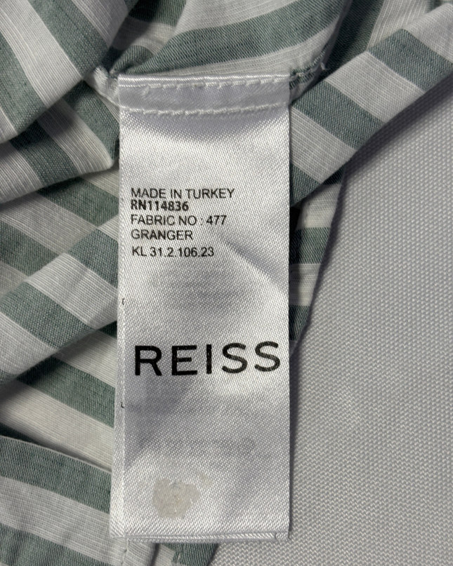 Reiss Green and White Striped Regular Fit Button-Down Shirt